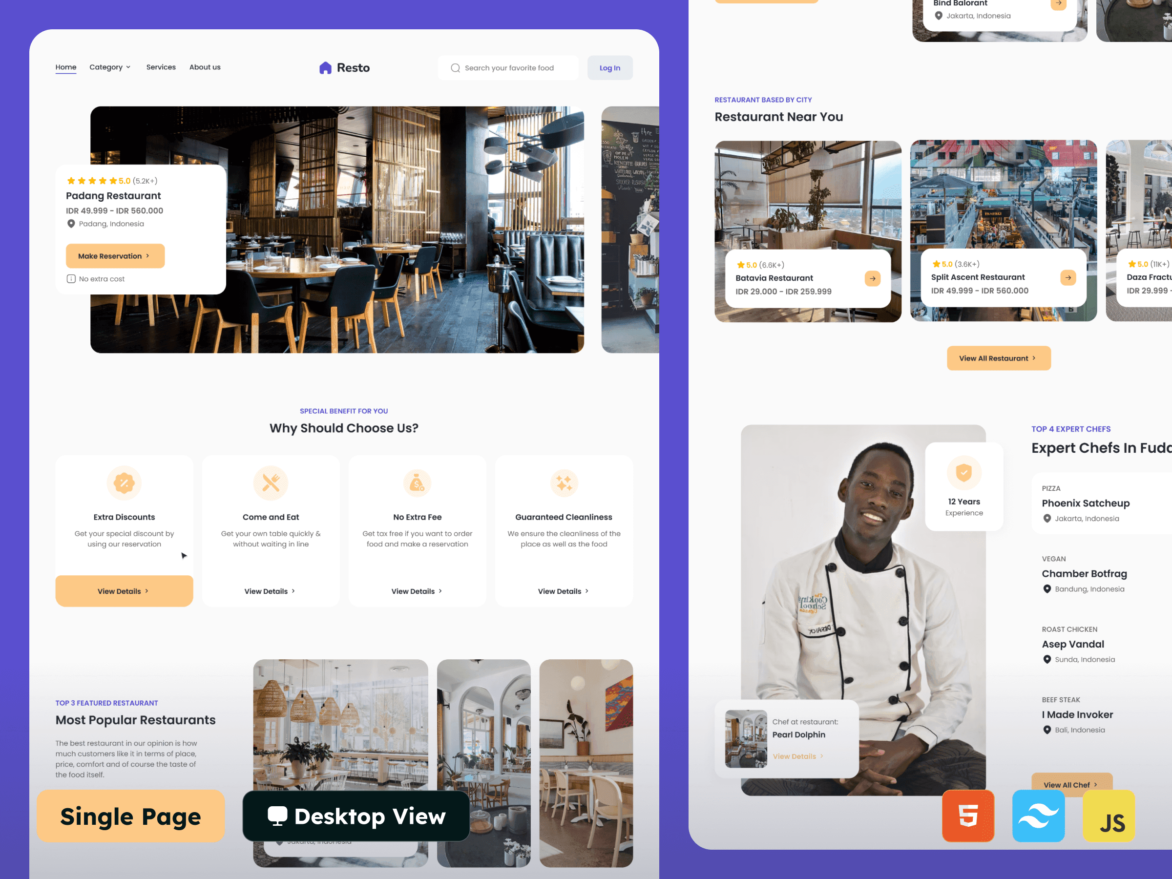 Resto - Restaurant Landing Page HTML Tailwind CSS Template Thumbnail