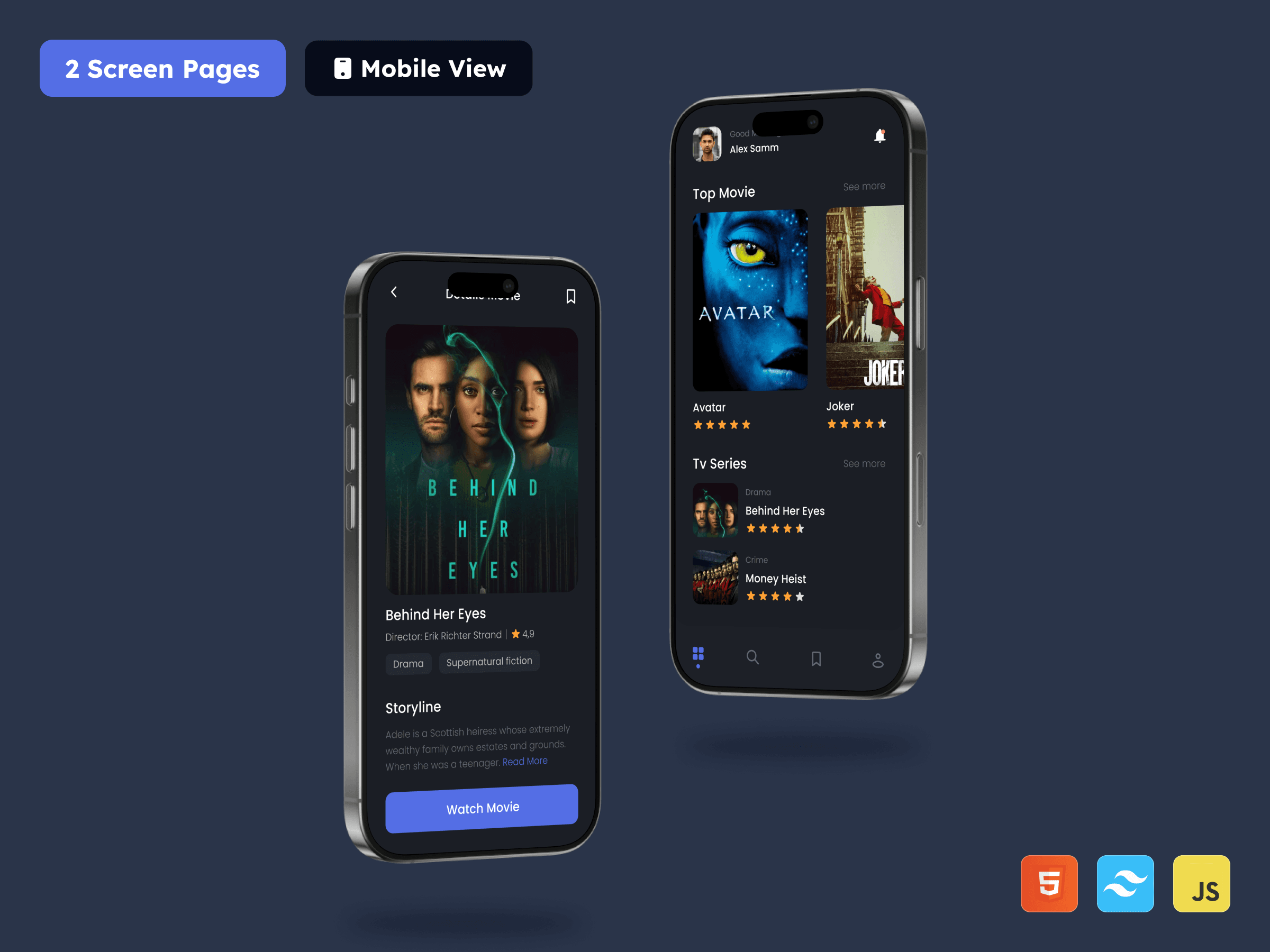 Mozi - Movie Streaming Platform HTML Tailwind CSS Template Thumbnail