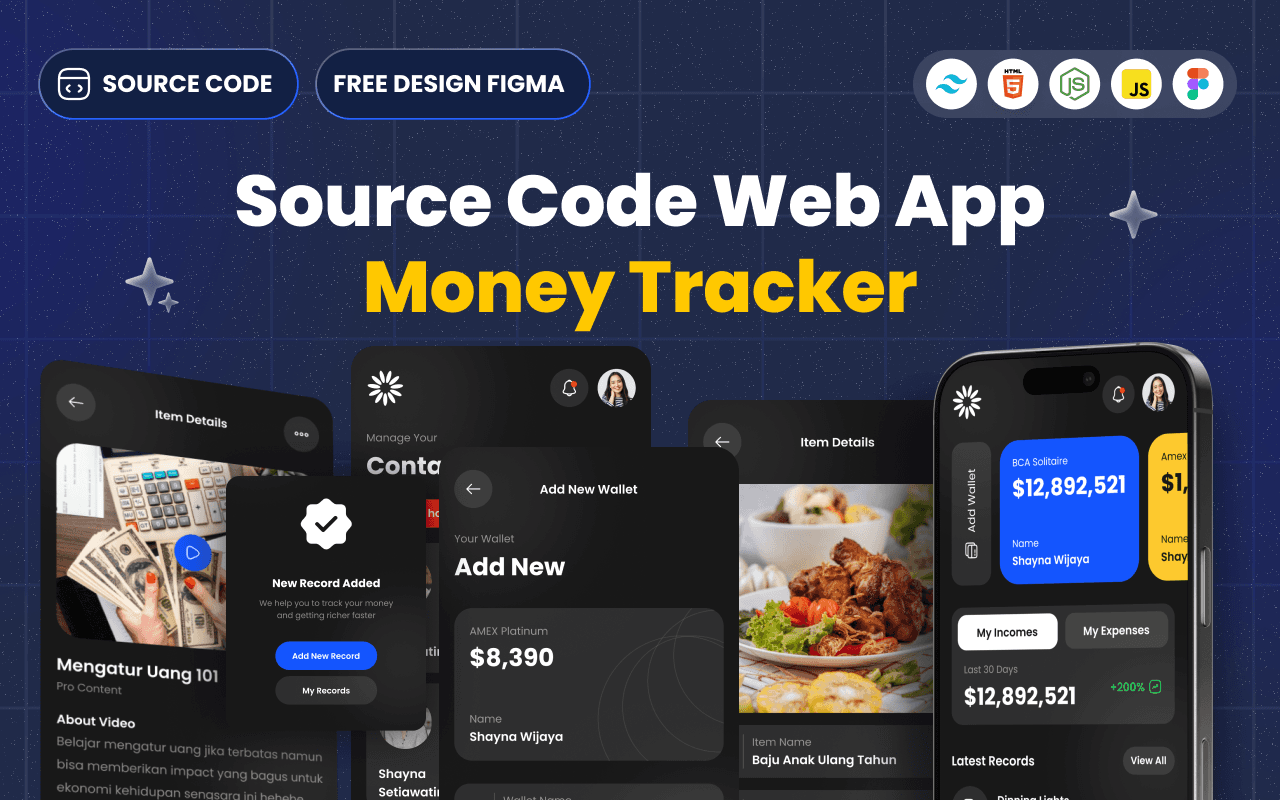 Source Code: HTML, Tailwind CSS & Figma Web Uang Money Tracker Thumbnail